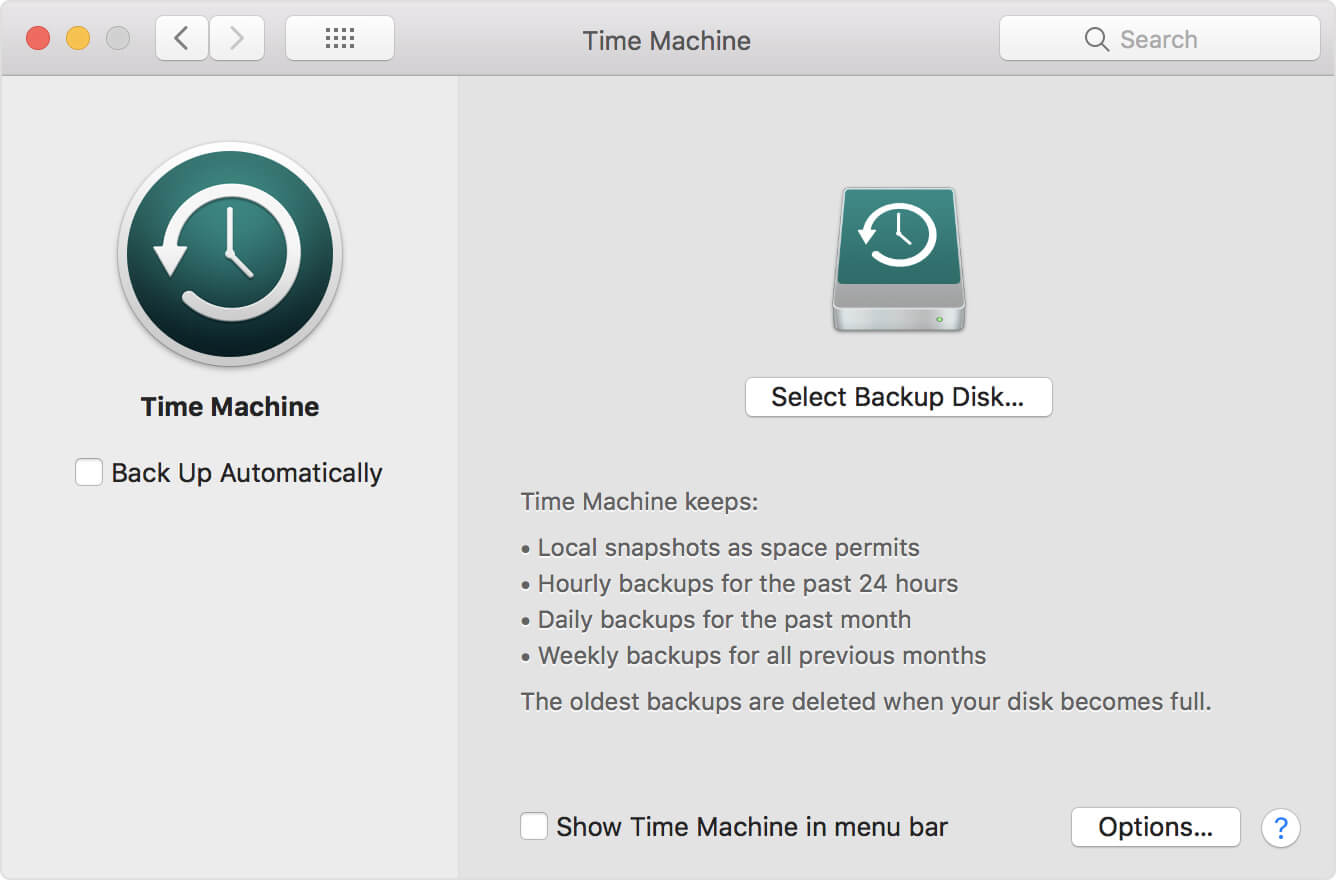 Arquivos de backup com o Time Machine