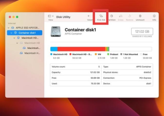 Run First Aid With Disk Utility