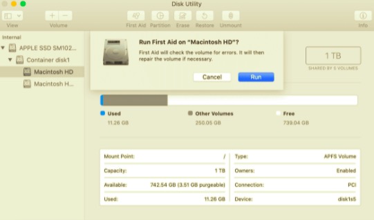 Run First Aid to Repair the Disk