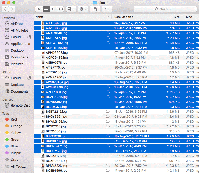 Выбрать несколько несмежных элементов на Mac