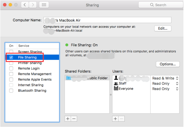 Użyj panelu udostępniania w Preferencjach systemowych Mac