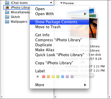 Show Package Contents to Delete iPod Photo Cache