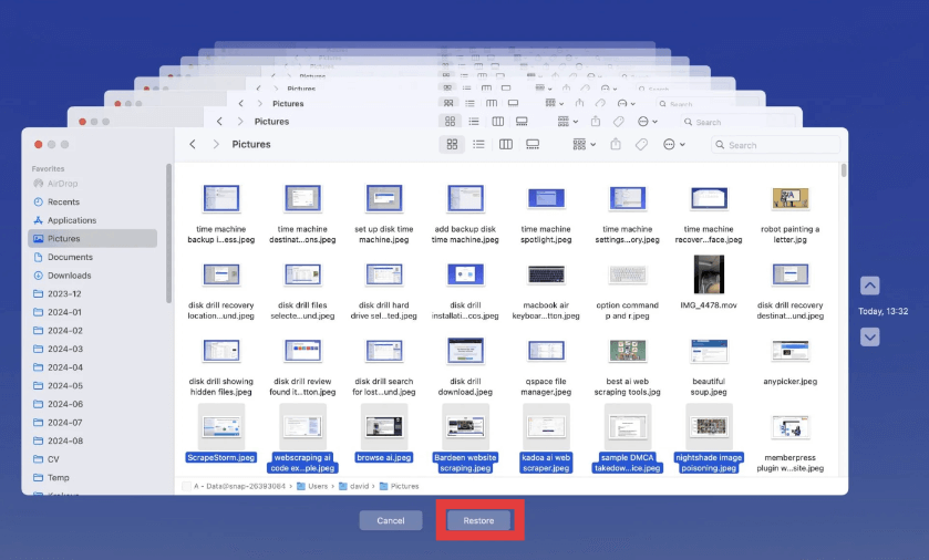 Time Machine Restore Files