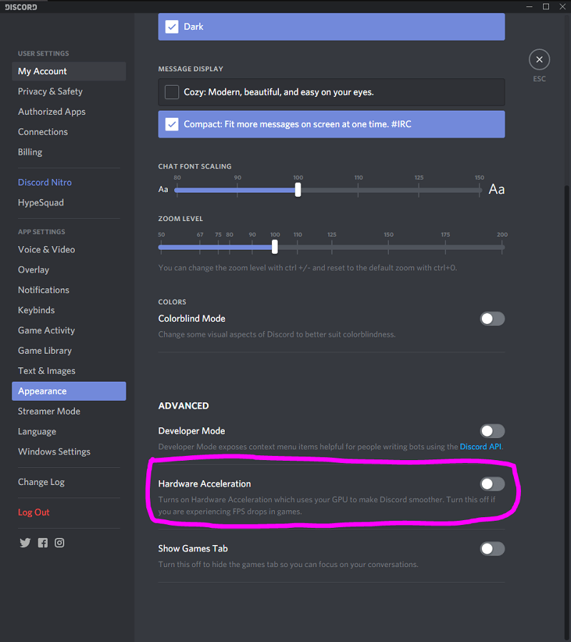 Turn Off Hardware Acceleration on Discord to Fix Fortnite Lag