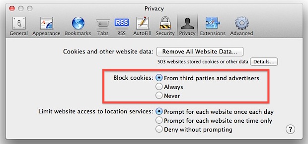 Разблокировать Cookies на Safari