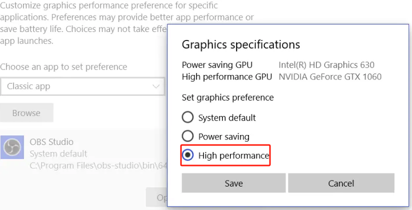 Modificar configurações de gráficos OBS