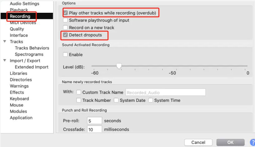 Modify Audacity Recording Settings