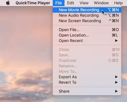 Mac QuickTime에서 웹캠으로 비디오 녹화