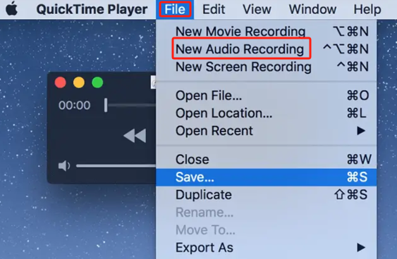 Grave áudio no Mac com QuickTime Player