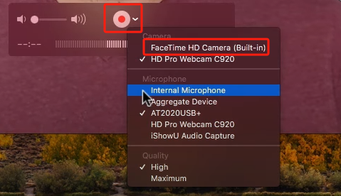 تسجيل الشاشة باستخدام Facecam مع QuickTime