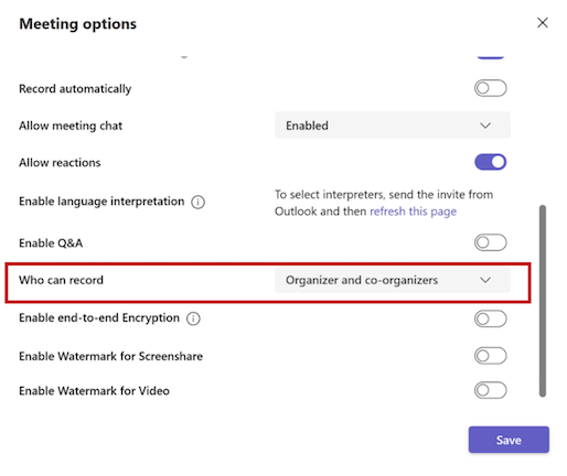 Recording Preparations on Microsoft Teams