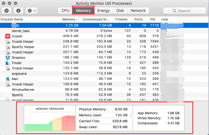 Mac上的内存使用情况