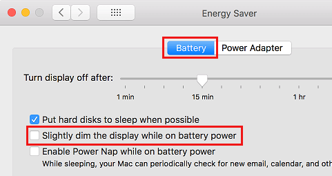 Automatically Dim the Display and While Running on the Battery