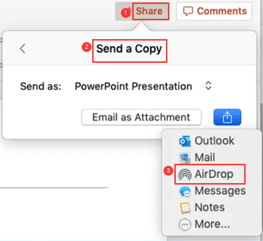 Mac에서 Excel, Word 또는 Powerpoint 파일 AirDrop