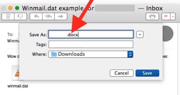 Откройте Winmail.dat на Mac, изменив имя расширения