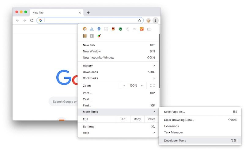 Chrome 브라우저를 사용하여 Mac에서 요소 검사