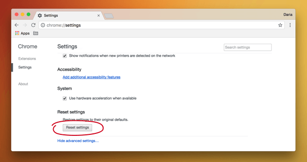 Configurações do Chrome