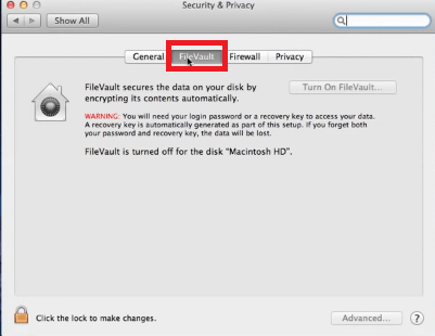 Щелкните FileVault