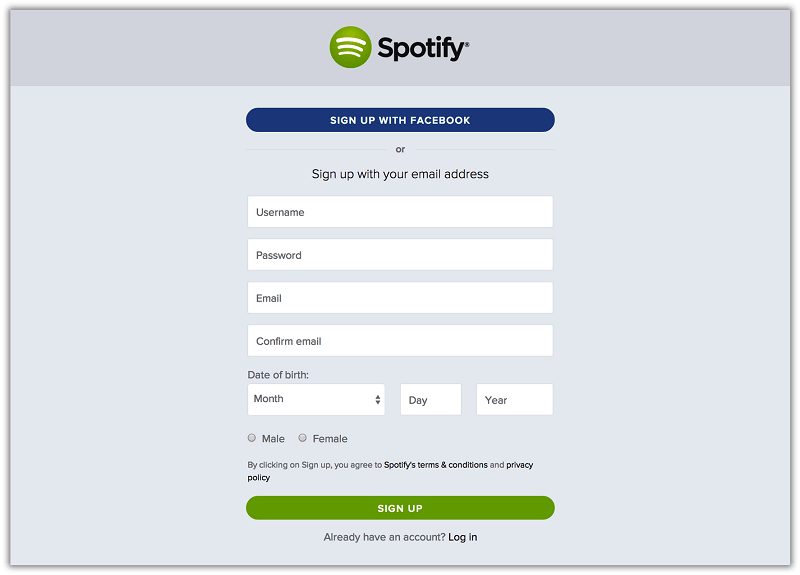 Создать учетную запись Spotify