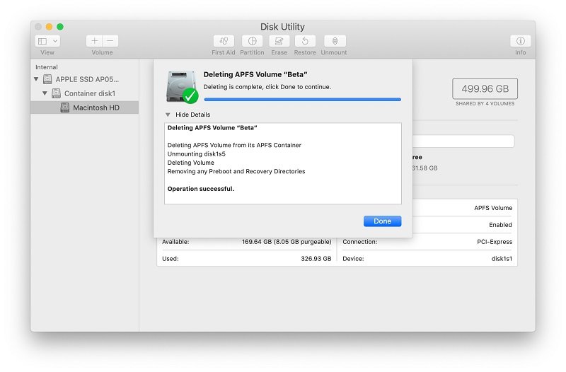 Delete an APFS Volume and Container
