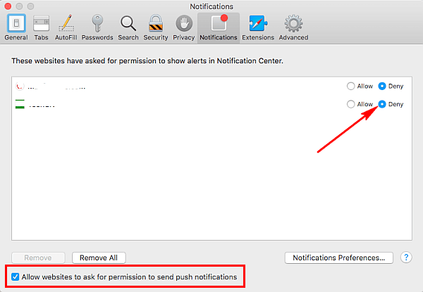 Deshabilitar la notificación push