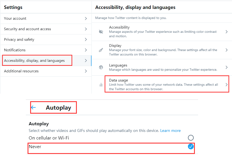 أوقف تشغيل الفيديو تلقائيًا على Twitter