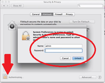 Enter Administrator Password to Check FileVault Disk Encryption