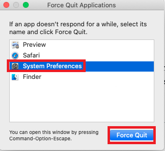 Force Quit System Preferences