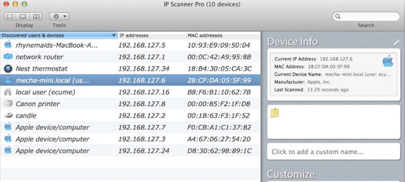 Examine LAN with IP Scanner for Macintosh