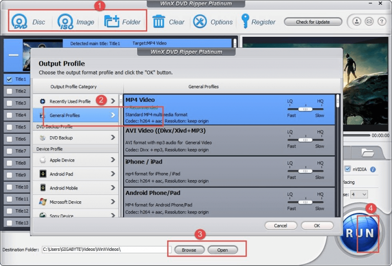 Select Output Format In WinX DVD Ripper