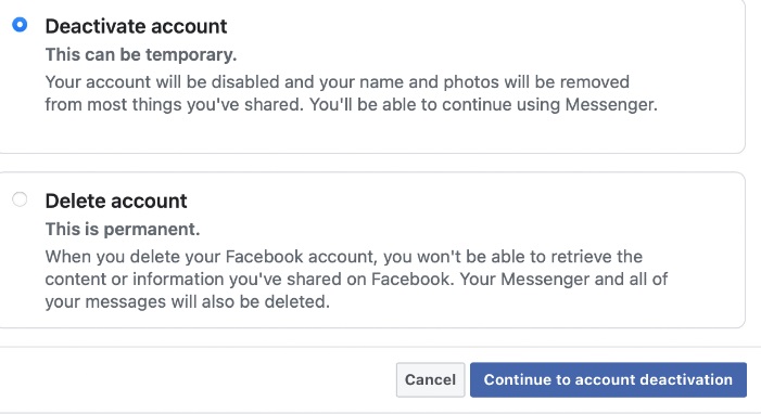 إزالة حسابات الفيسبوك بسهولة