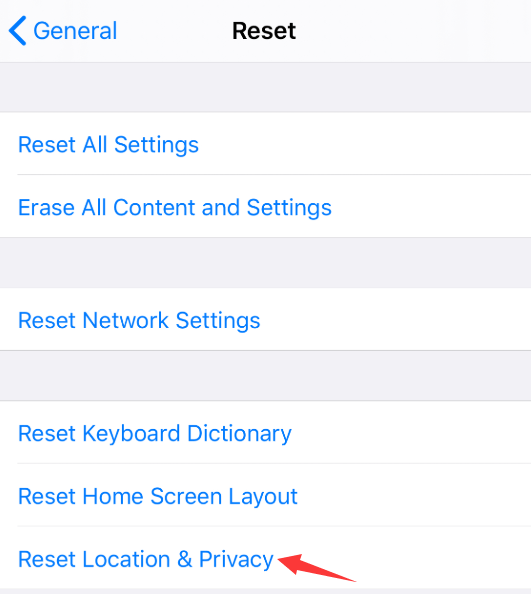 Reset Location and Privacy Data