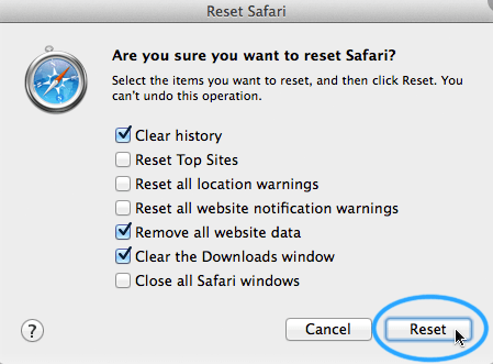 Reset Safari om Safari te repareren werkt niet op Mac