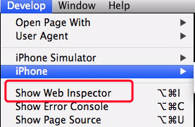 Inspecione o elemento no Mac usando o navegador Safari