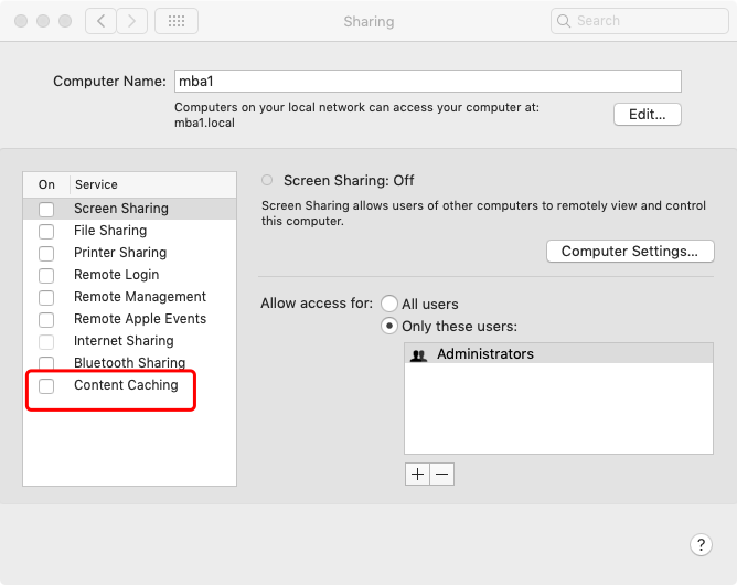 Desative o cache de conteúdo para remover outros volumes