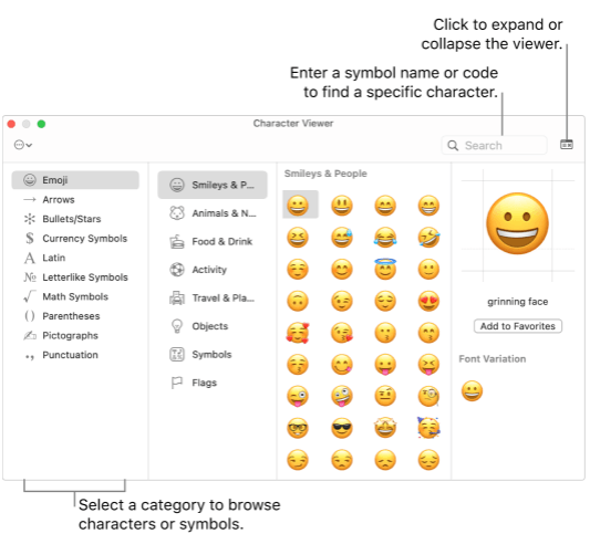 Gebruik symbolen en emoji's op Mac