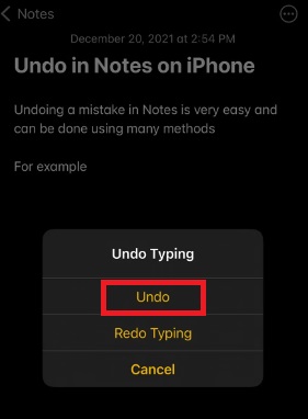 Use Undo Button to Undo in Notes