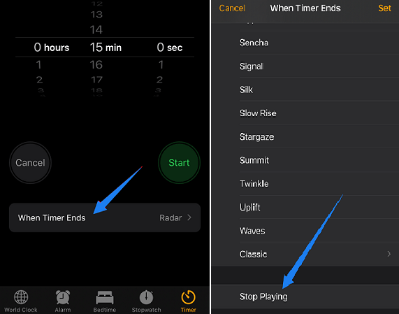 Use the Clock icon to Set up Spotify Sleep Timer