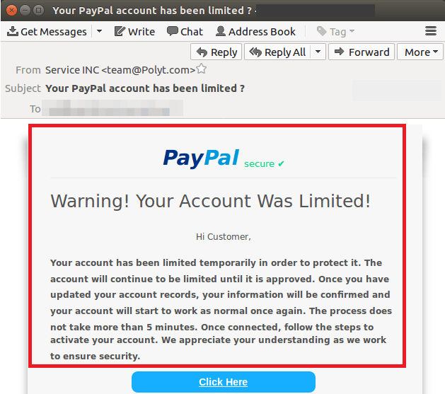 Ricevi un messaggio: Il tuo account PayPal è stato limitato