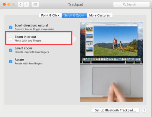 Aumente o zoom no Mac via Trackpad