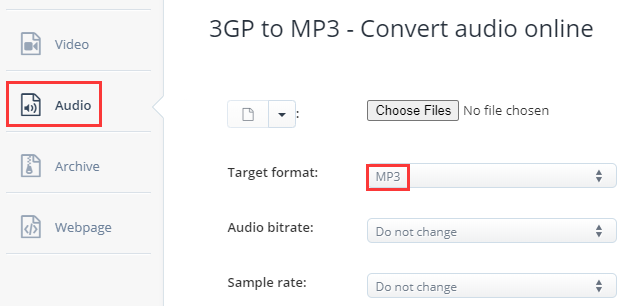 تحويل 3GP إلى MP3 مع Aconvert