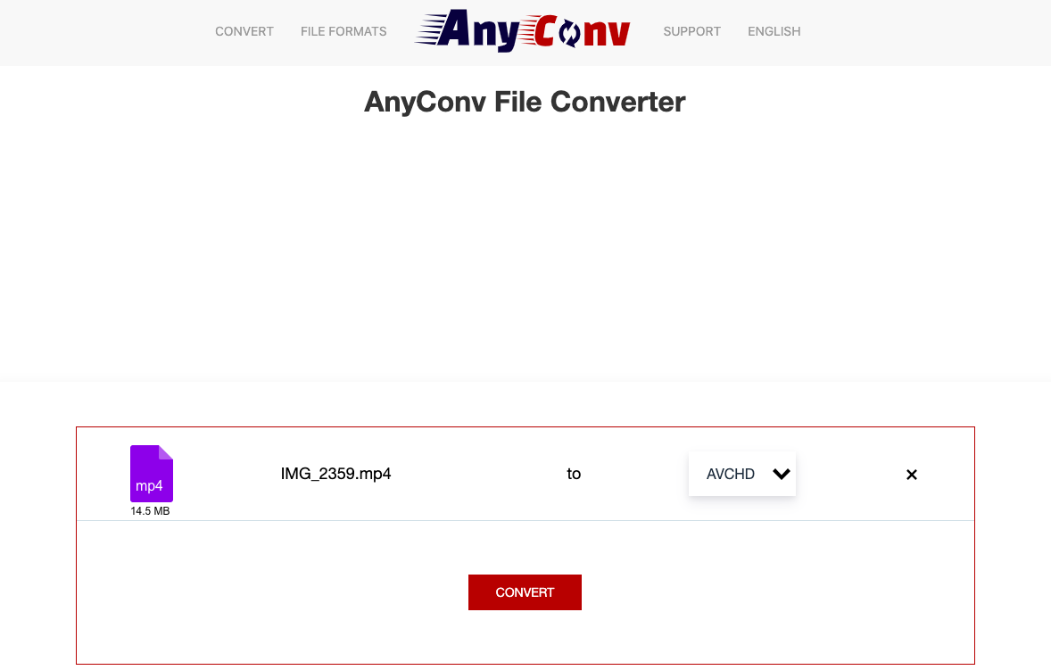 Użyj AnyConv.com, aby przekonwertować MP4 na AVC