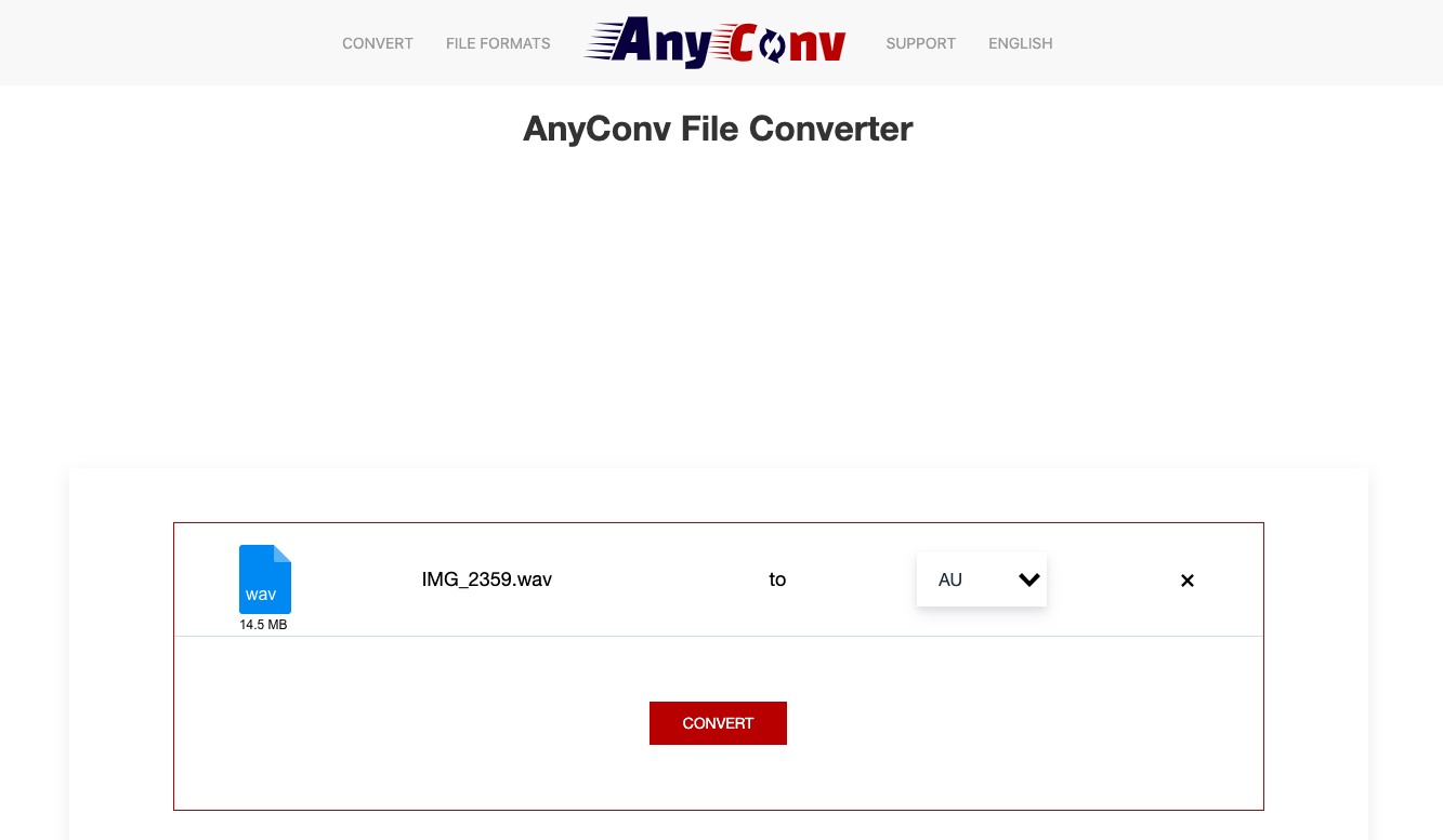 Use AnyConv.com para converter WAV em AU