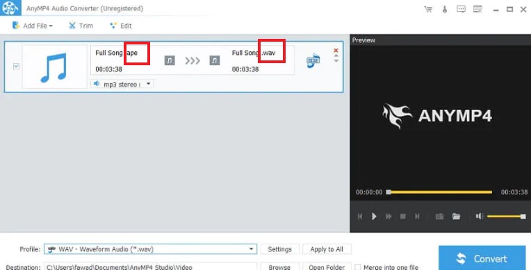 Converteer APE naar WAV op Anymp4
