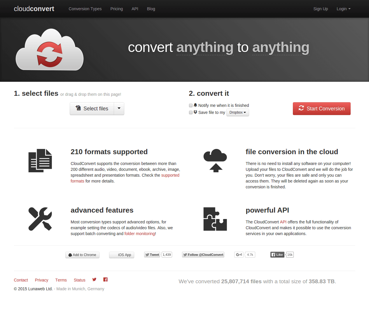 Преобразование WMV в AVI с помощью CloudConvert