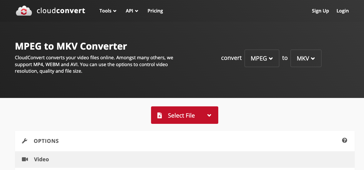 Converta MPEG para MKV com Cloudconvert.Com