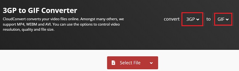 Конвертируйте 3GP в GIF с помощью Cloudconvert