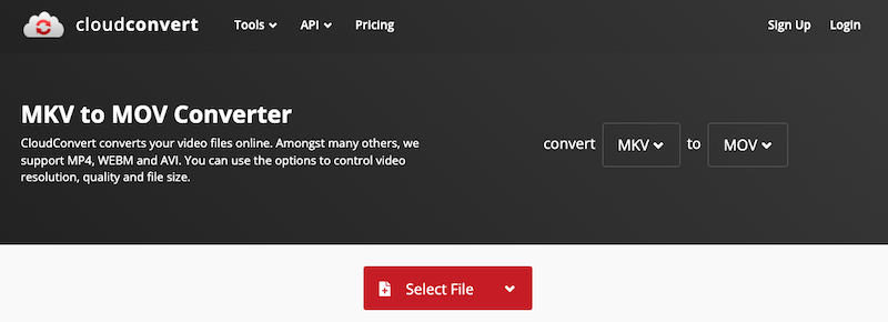 Convert MKV to MOV Online with CloudConvert