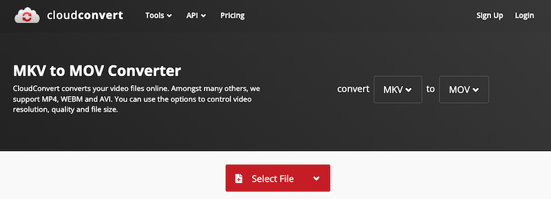 Converteer online MKV naar MOV met CloudConvert