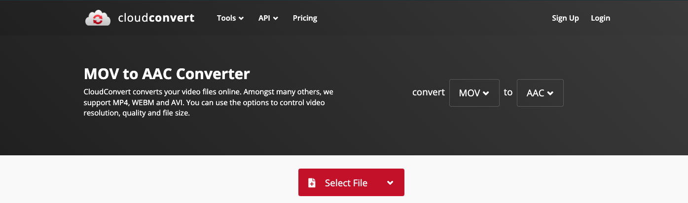 Convert MOV to AAC with CloudConvert.com